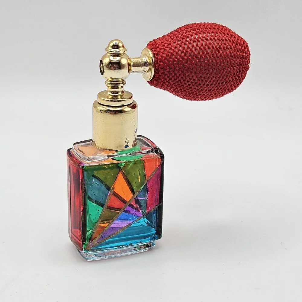 VINTAGE Handmade Venetian Glass Rainbow Candy Striped Mini Puff Atomizer Italy